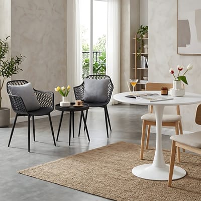 Combinatieset: 3-delige tafel -en stoelenset + Ronde Witte eettafel/keukentafel 70 x 70 x 73 cm - Salontafel bijzettafel - Geschikt voor 2 tot 4 personen