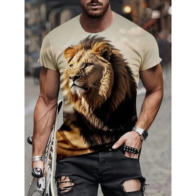 T-shirt Imprimé 3D Lion Pour Homme Col Rond Manches Courtes Décontracté Extérieur Streetwear Haut de Sport T-shirts Pull Vêtements Oversize 5XL black