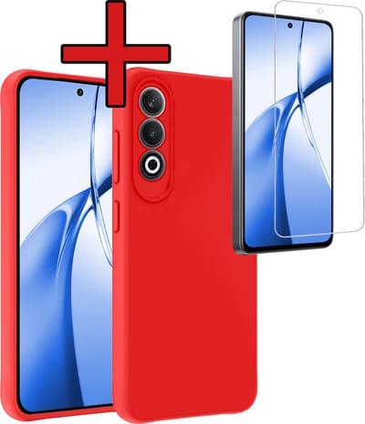 Hoesje - Met Screenprotector - Geschikt voor OnePlus Nord CE4 - Sterk & Shockproof - Telefoon Hoes - Back Cover - Siliconen Case - Telefoonhoes - Rood