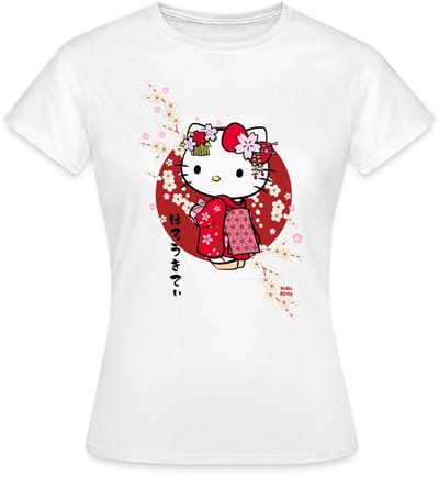 Hello Kitty In Een Rode Kimono En Kersenbloesems T-Shirt Dames