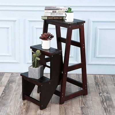 Houten Opvouwbare Ladder - Klimkruk Bloemenstandaard - Huishoudelijke Klusjes - 100% Massief Hout - 64 cm Hoog - Groen