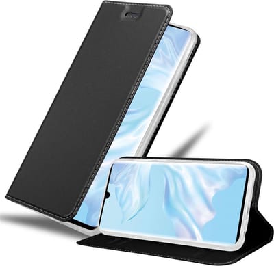 Cadorabo Hoesje geschikt voor Huawei P30 PRO in CLASSY ZWART - Beschermhoes met magnetische sluiting, standfunctie en kaartvakje Book Case Cover Etui