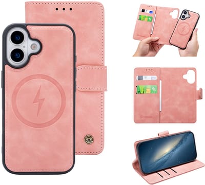 Casemania Hoesje Geschikt voor Apple iPhone 17 - Salmon Pink - Kunstleer 2 in 1 Afneembare Bookcase - Geschikt voor MagSafe - Magnetische Telefoonhoesje met Pasjeshouder en Standaardfunctie