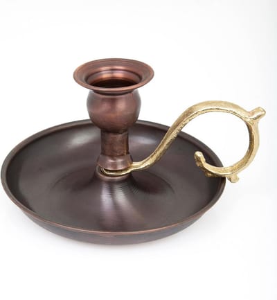 Koperen Kandelaar - Kaarsenhouder Rustiek - Sfeervol Interieur - Handgemaakt Ontwerp - 14 cm Hoog - Oxide