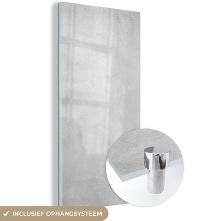 MuchoWow® Glasschilderij 60x120 cm - Schilderij acrylglas - Beton - Grijs - Cement - Industrieel - Structuur - Foto op glas - Schilderijen