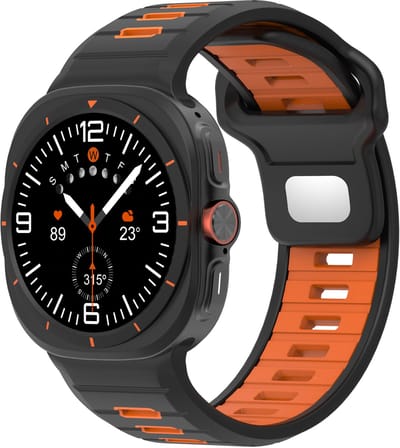 Stravo Heavy Duty Siliconen Sport Bandje – Geschikt voor Samsung Galaxy Watch Ultra 2 (2026) / Ultra (2024/2025) – Tweekleurig Horlogebandje – Zwart / Oranje