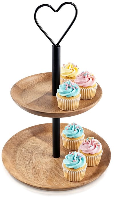 Etagère Houten 2-Niveaus MANGO 37 cm - Serveertoren - Taartplateau - Cupcakestandaard - Taartstandaard