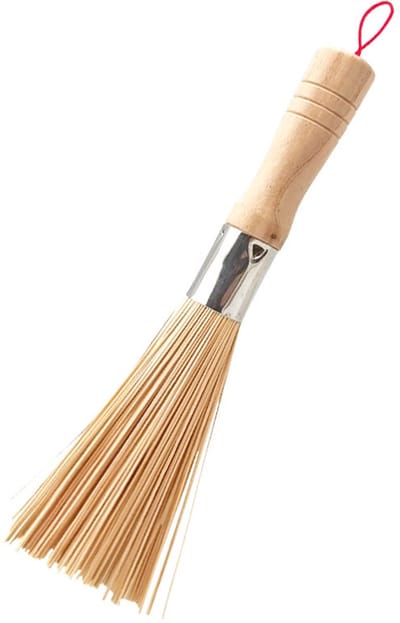 Namajunas - Bamboe keukenborstel - Schoonmaakborstel wok - Duurzaam - Platte kop - Schoonmaakborstel met lange steel voor pannen - Keukengerei - Geschikt voor gietijzeren pan en koolstofstalen kookgerei - Voor thuis en in de keuken van restaurants
