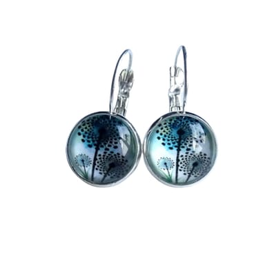 2 Love it Dandelion C - Oorbellen - Lengte 3 cm - Diameter 12 mm - Blauw - Wit - Zwart - Zilverkleurig