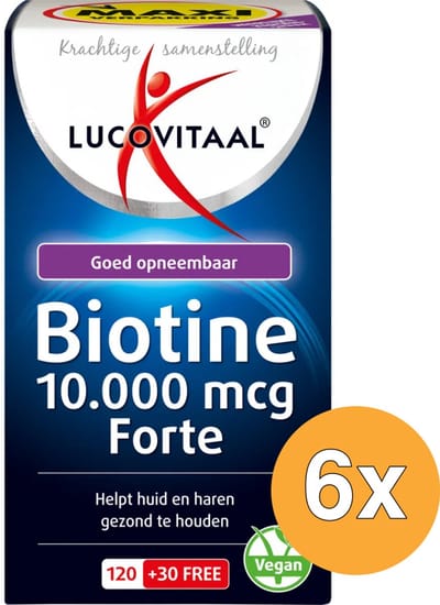6x Lucovitaal Biotine 10.000mcg Forte (150 zuigtabletten)