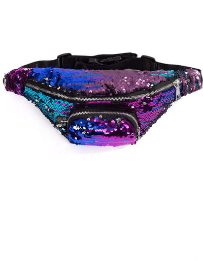 KIMU® Paars Blauw Sequin Heuptas Omkeerbare Pailletten Heuptasje Fanny Pack - Turquoise Zilver Tas Tasje Glitter Festival