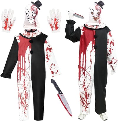Terrifier Kostuum voor Mannen - Killer Clown Outfit voor Halloween, Horror Cosplay en Carnavalsfeest met Hoed en Masker
