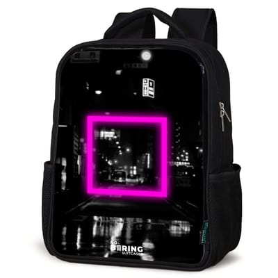 NoBoringSuitcases.com® - Rugzak zwart - Schooltas jongen & meisje - Felroze vierkant met verlichte achtergrond - Rugtas voor school - Boekentas kind - Schoolrugzak - Kinderrugzak
