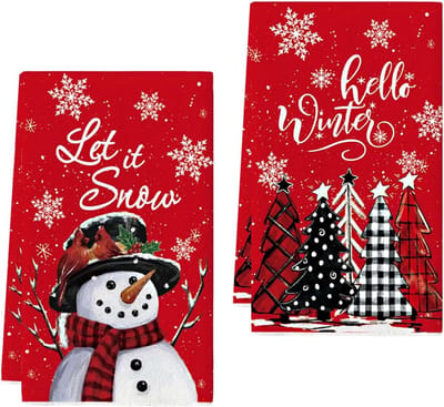 NTHProducts - Kerst Keukendoeken - Feestelijke Theedoeken - Perfect voor Kerstmis - Rood - Kerst Decoratie - Set van 2 stuks - Geschikt voor Keuken