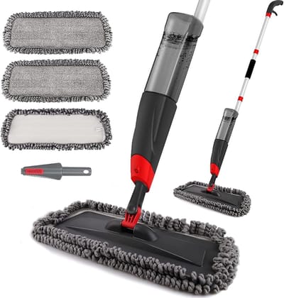 RVV® Dweil met spray - Dweil - Mop - Zwart - ‎43cm x 17cm x 135cm