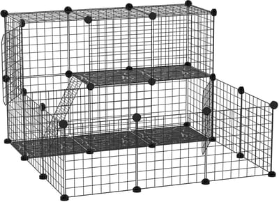 PawHut Kooi voor Kleine Dieren - Staal - 105x105x70cm - Zwart