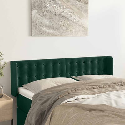 vidaXL - Hoofdbord - met - randen - 147x16x78/88 - cm - fluweel - donkergroen