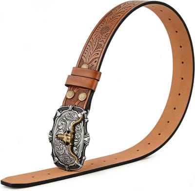Grote stierenhoofdriem voor jeans en broeken, perfecte cowboyriem voor heren (120 cm)