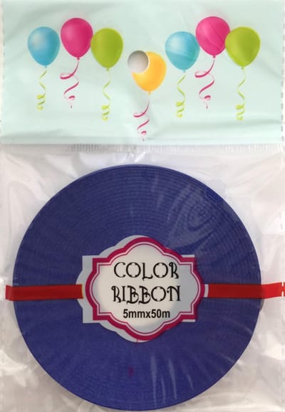 Blauw cadeaulint/krullint/ballonlint - 5 mm. - 50 meter - 1 platte rol in blisterverpakking