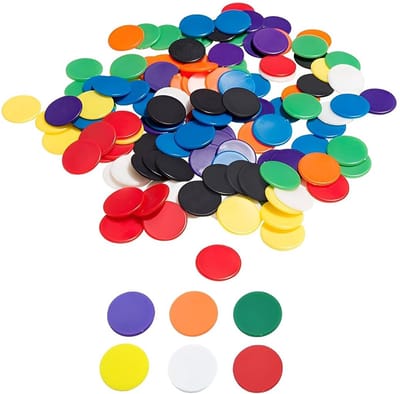 Dailygoods- Pokerchips 100 stuks - Speelchips - Bingo-chips - Telchips - Kleurrijke kunststof - Voor wiskundige concepten - Bingochips