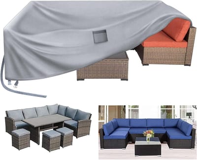 Famanu - Tuinmeubelhoezen, 250 x 250 x 90 cm terrasmeubelhoes waterdicht, terrastafelhoezen 420D zwaar belastbare Oxford-stof, rotan meubelhoes, winddicht, anti-UV voor terras, buiten, grijs