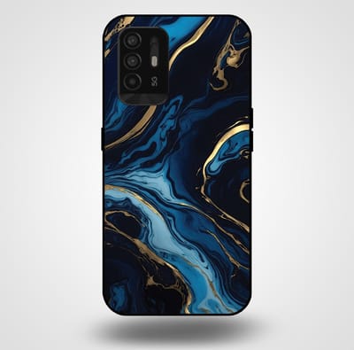 Smartphonica Telefoonhoesje voor OPPO A94 5G met marmer opdruk - TPU backcover case marble design - Goud Blauw geschikt voor Oppo A94 5G