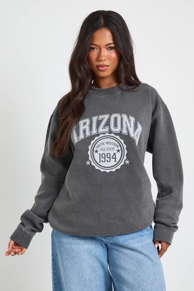 boohoo Dames Arizona Bedrukt Gewassen Oversized Sweatshirt | Houtskool | Maat: XL