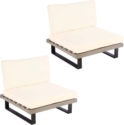 Set van 2 loungestoelen MCW-H54, tuinstoelen, gesponnen poly acaciahout FSC-gecertificeerd aluminium ~ grijs, bekleding crèmewit