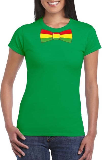 Groen t-shirt met Limburgse kleuren strik dames - Carnaval shirts S