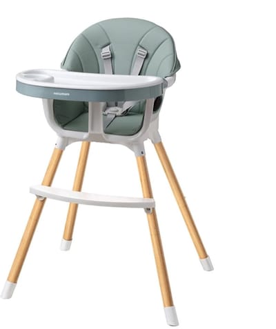 Mogi Products - 2-in-1 Meegroeistoel - Hoge Kinderstoel met Eetblad - Babystoel & Peuterstoel Hout-Look - Groen/Wit