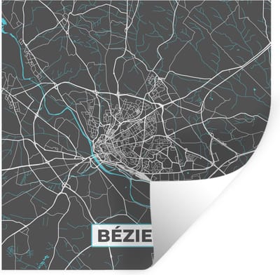 Muurstickers - Sticker Folie - Béziers – Plattegrond – Frankrijk – Kaart – Stadskaart - 100x100 cm - Plakfolie - Muurstickers Kinderkamer - Zelfklevend Behang XXL - Zelfklevend behangpapier - Stickerfolie