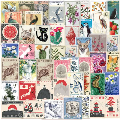 Postzegel Sticker Mix - 50 Stickers met Postzegel prints van landen over de hele wereld - Laptopstickers voor volwassenen - 6x4CM
