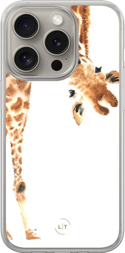 Hoesje geschikt voor iPhone 15 Pro Max - Giraffe - 2in1 backcover - Giraffe - Bruin - Leuke Telefoonhoesjes