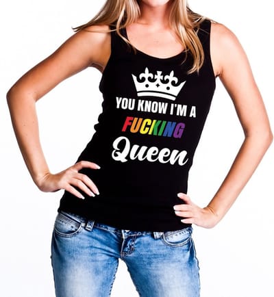 Zwart You know i am a fucking Queen tanktop / mouwloos shirt dames - gay pride / parade S