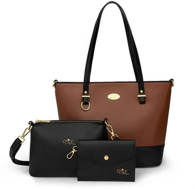 Bovista Handtas Dames - Schoudertas - School - Shopper - Schooltas - Werktas - 3-Delige Set - Zwart/Donkerbruin