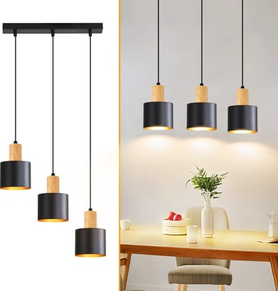 NETTLIFE Pendellamp E27 | Vintage 3 Brands | Zwart Goud | Hanglamp Keukeneiland | In Hoogte Verstelbaar | Voor Eetkamer Slaapkamer Keuken | Zonder Lampen