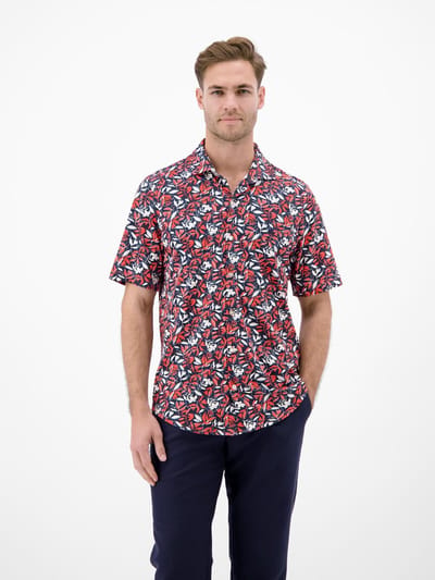 LERROS Overhemd met korte mouwen van 100% katoen, met bloemenprint , Maat: M , Kleur: VIVID RED , 100% katoen