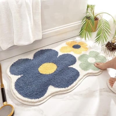 Badkamermat - Superzacht en pluizig - Huismat - Bloemenpatroon - Zeer absorberend - Machinewasbaar - Geschikt voor slaapkamers, woonkamers en badkamers - 40 x 60 cm - Wit