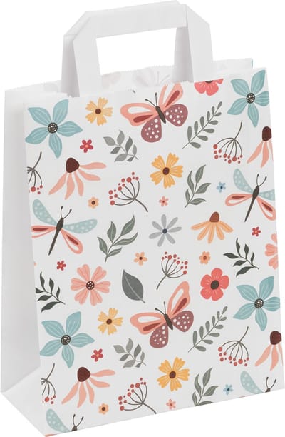 50 x Draagtassen "Butterfly" Van Gekleurd Kraftpapier Met Platte Oren 22x10x28cm / Kraft Papieren Tasjes Met Handvat/ Cadeautasjes met vlak handgrepen / geschenkzakjes ideaal voor verjaardag, winkelen bloemen lente