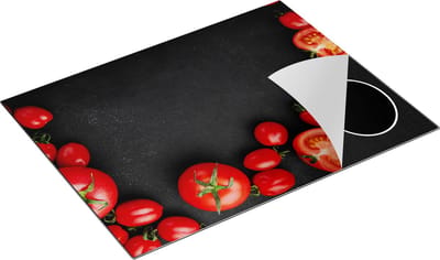 Chefcare Inductie Beschermer Tomaten op Zwarte Marmer - Groente - 77x59 cm - Afdekplaat Inductie - Kookplaat Beschermer - Inductie Mat