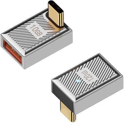 QIANRENON 120W USB C naar USB 3.1 OTG Adapter 90° Hoek - 10Gbps, 2-Pack