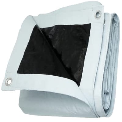 Dailygoods - 2 x 3 m Heavy Duty waterdicht wit/zwart omkeerbaar dekzeil - 140 g/m² afdekking voor buiten kamperen, grondzeil, UV-bestendige meubelhoes met doorvoertules - multifunctioneel 2,0 m x 3,0 m
