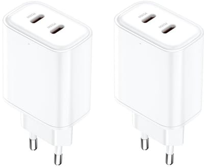 2 stuks OneOne 35W snellader met 2 poorten. USB C en USB C poort. Witte PD laders. Oplader adapter past op Universeel Sennheiser, Sigma, SKULLCANDY, TomTom, Ulefone Armor, Arnova, Wiko, Garmin, Doro, Evolveo