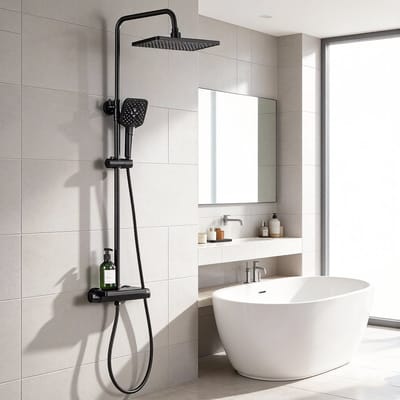 Lonheo Max Regendouche met Thermostaatkraan - Doucheset Zwart - 10 inch Douchekop - Inclusief Planchet - Verstelbare Hoogte 88-124 cm - Regendoucheset