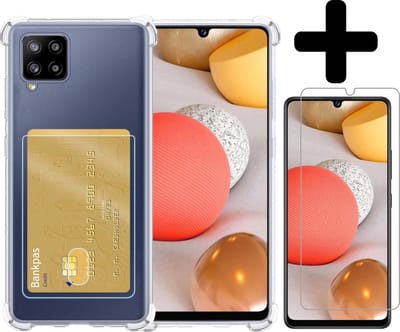 Hoesje - Geschikt voor Samsung Galaxy A42 - Met Screenprotector - En Pashouder - En Kaarthouder - Telefoon Hoes Shockproof - Siliconen Case - Back Cover - Shock Proof - Pasjes Houder - Telefoonhoesjes - Transparant