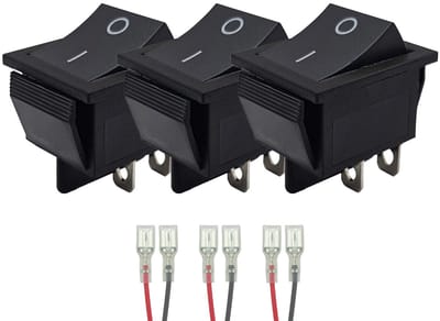 ProRide Wipschakelaar ON-OFF KCD4-202 - met Aansluitkabels - 2 Polig - 250V/16A - 30x22mm - Zwart - zonder lampje - 3 stuks