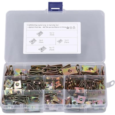 110 Stuks U-Moerclips Roest Corrosiebestendigheid U-Vormige Clipmoer met Opbergdoos voor Auto NEE. 6 8 10