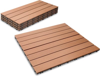 Terrastegels - 24 Stuks - 4 m² - WPC Composiet Kunststof - 60x30cm - 4 strepen - Bruin - Makkelijke en Snelle Montage - Balkontegels - Vlondertegel Set - Onderhoudsvrij - Tuin, Balkontegels - Terrasplanken