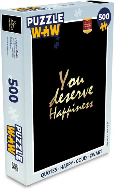 Puzzel Quotes - Happy - Goud - Zwart - Legpuzzel - Puzzel 500 stukjes