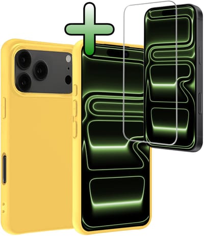 Hoesje Met Screenprotector - Geschikt voor iPhone 17 Pro / 18 Pro - Sterk & Shockproof - Back Cover - Siliconen Case - Telefoon Hoes - Geel